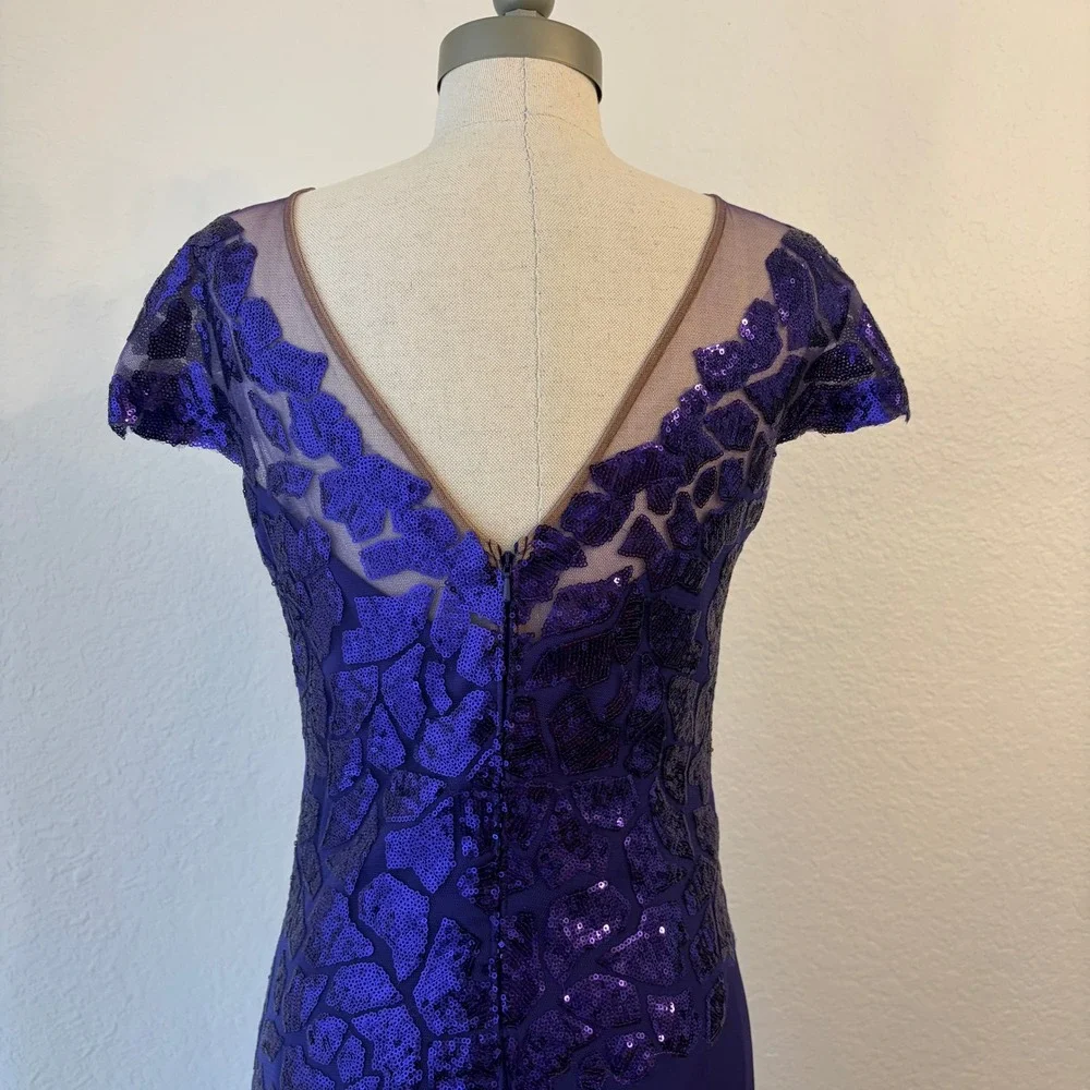 Tadashi Shoji Gown 6 Purple Sequin Illusion Mesh Formal Dress Event Gala Wedding